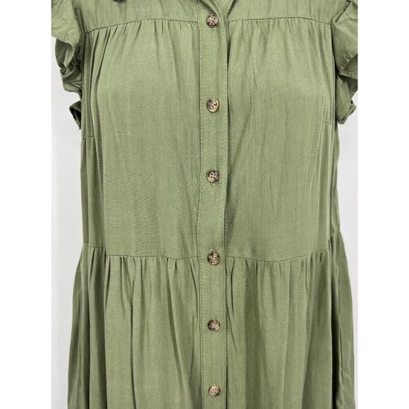 Lucky Brand Women Tier Dress Green Short Sleeve Ruffle Collar Size Small NWT New - Picture 3 of 7